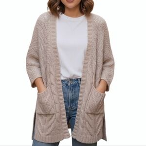 ABLE Cable Knit Cardigan Women Medium Beige Granola